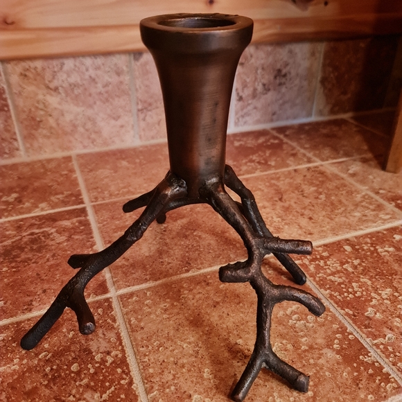 Iron Branch Taper Candleholder Rustic Cabin Decor Dark Brown - Picture 3 of 6